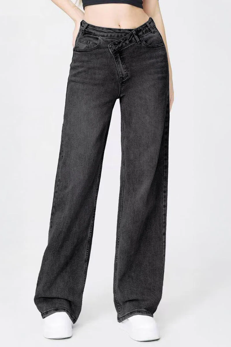 Asymmetrical High Waist Multi Pocket Wide Leg Jeans Street Style - Image 10