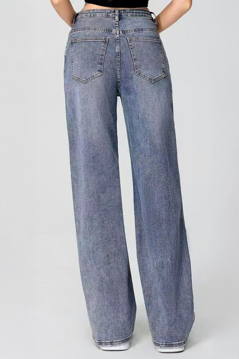 Asymmetrical High Waist Multi Pocket Wide Leg Jeans Street Style - Image 5