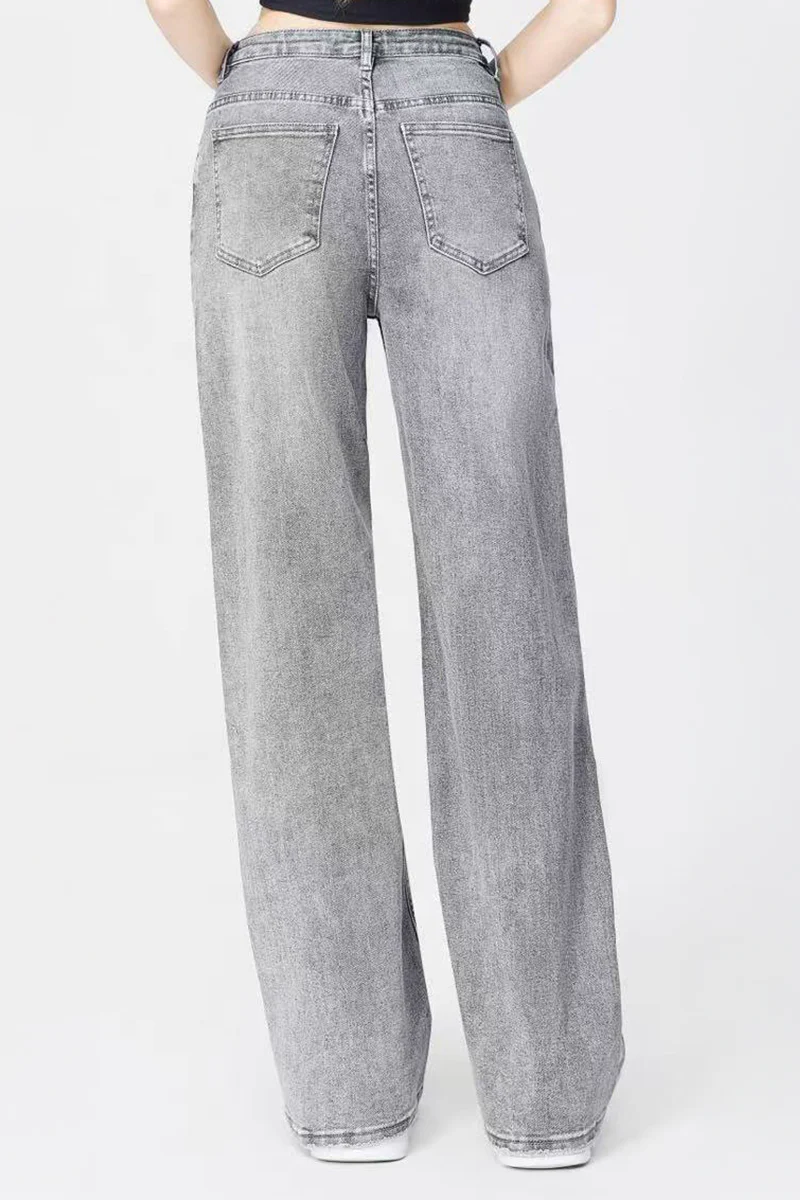 Asymmetrical High Waist Multi Pocket Wide Leg Jeans Street Style - Image 7