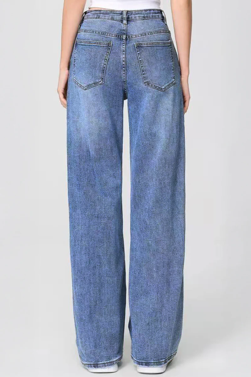 Asymmetrical High Waist Multi Pocket Wide Leg Jeans Street Style - Image 9