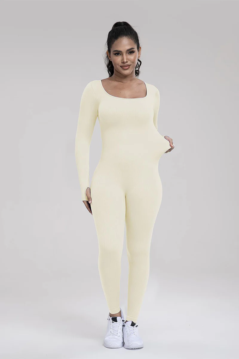 Athletic Seamless U Neck Long Sleeve Shaping Jumpsuit - Image 11