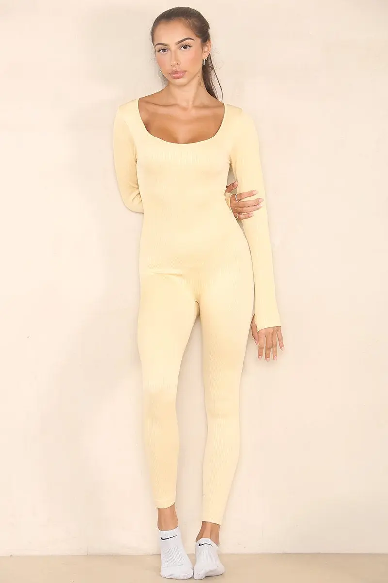 Athletic Seamless U Neck Long Sleeve Shaping Jumpsuit - Image 3