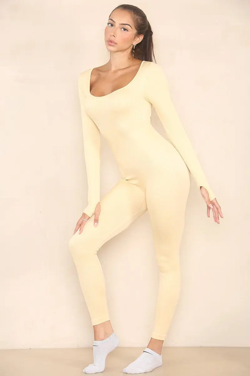 Athletic Seamless U Neck Long Sleeve Shaping Jumpsuit - Image 4