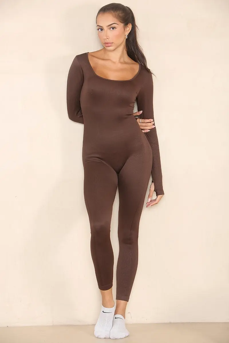 Athletic Seamless U Neck Long Sleeve Shaping Jumpsuit - Image 7