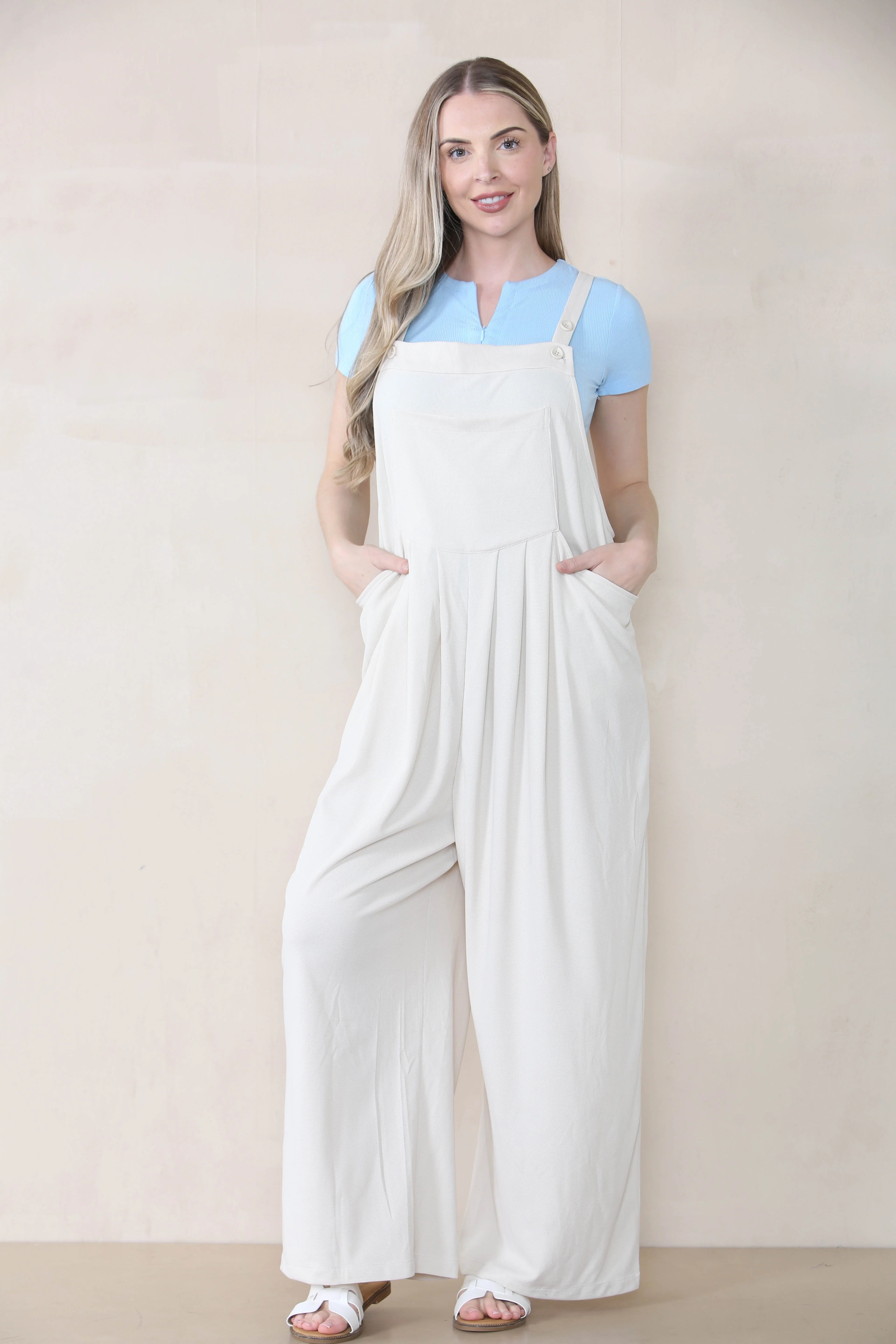 Casual Adjustable Strap Pocket Ruched Wide Leg Overalls - Image 5