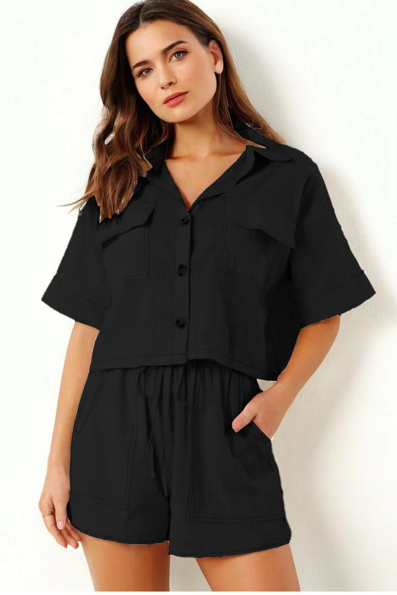 Casual Button Blouse & Drawstring Shorts Co-ord - Image 5