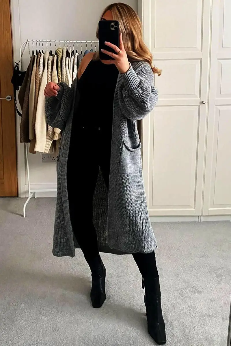 Casual Knit Puff Sleeve Loose Open-Front Cardigan - Image 10