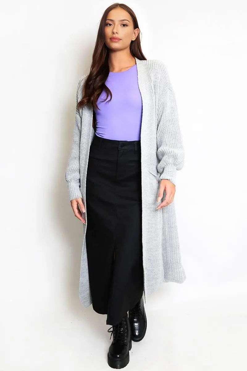 Casual Knit Puff Sleeve Loose Open-Front Cardigan - Image 11