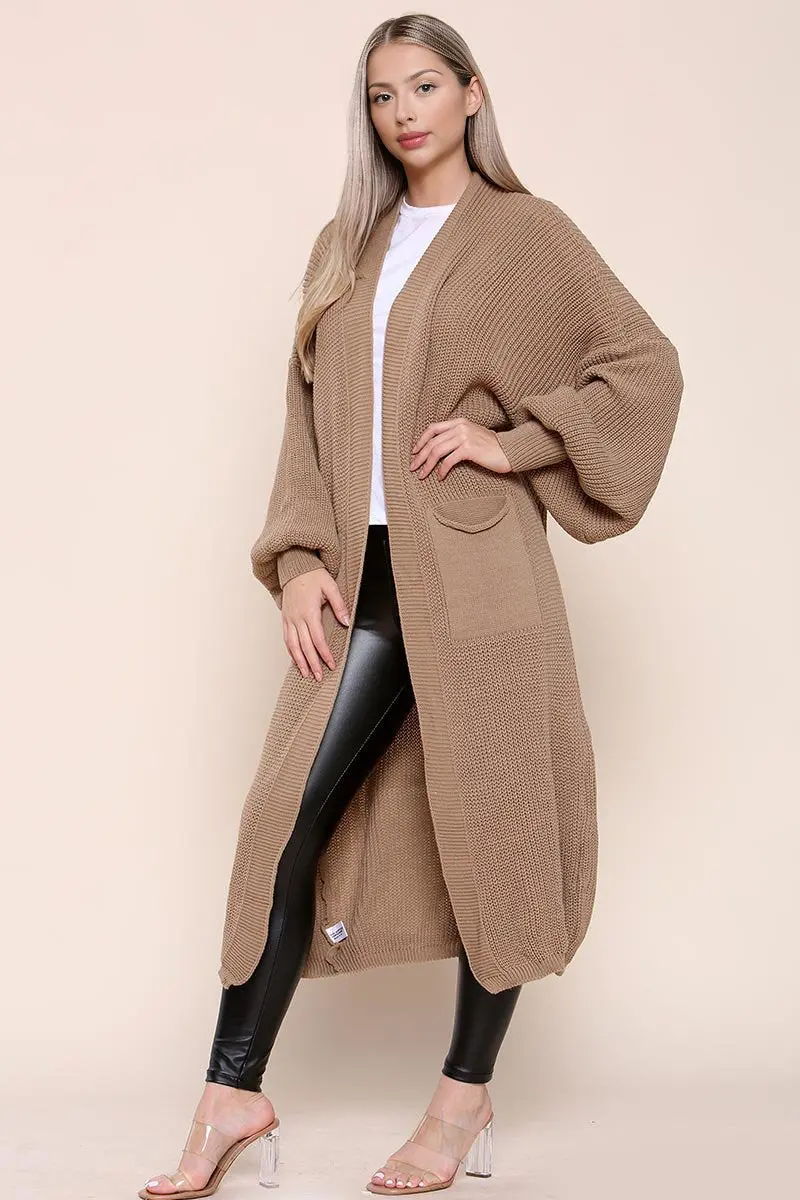 Casual Knit Puff Sleeve Loose Open-Front Cardigan - Image 19