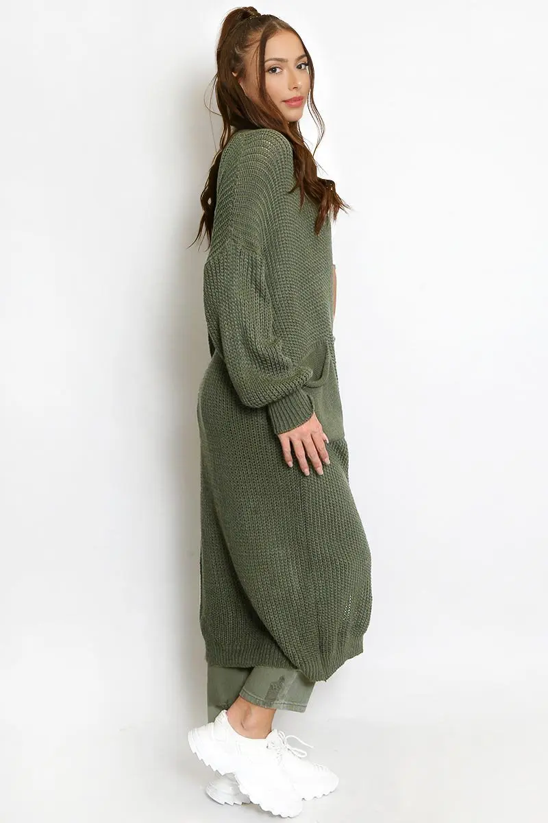 Casual Knit Puff Sleeve Loose Open-Front Cardigan - Image 22