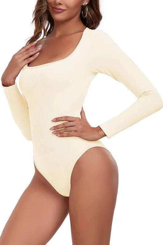 Katchme Seamless Solid U Neck Long Sleeve Stretch Bodysuit - Image 5