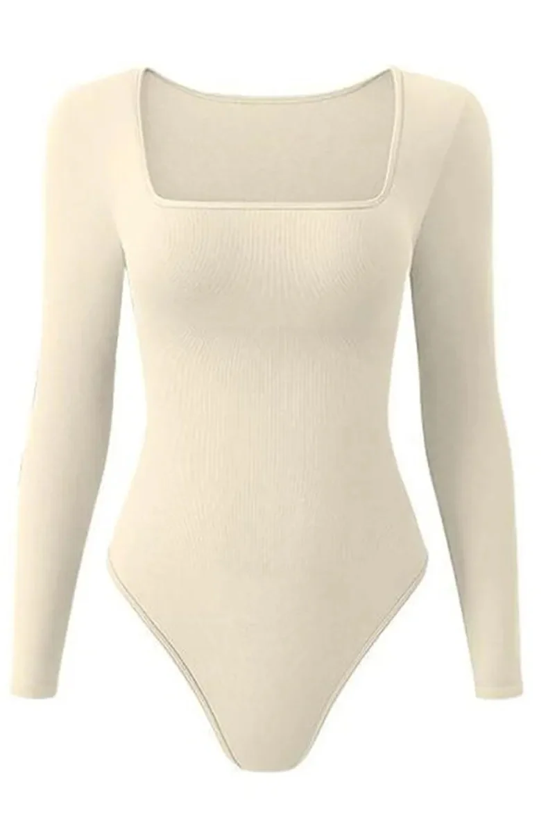 Katchme Seamless Solid U Neck Long Sleeve Stretch Bodysuit - Image 6