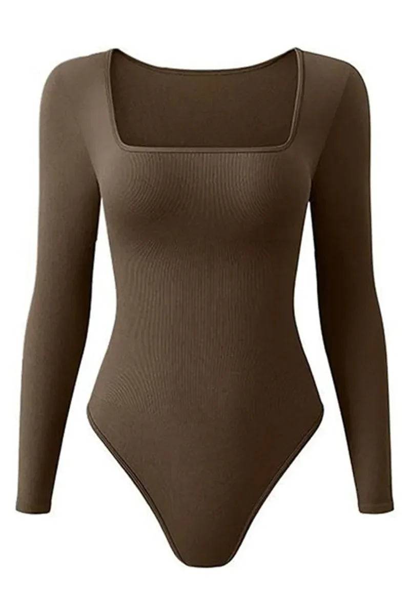 Katchme Seamless Solid U Neck Long Sleeve Stretch Bodysuit - Image 7