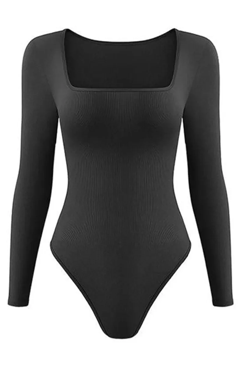 Katchme Seamless Solid U Neck Long Sleeve Stretch Bodysuit - Image 8