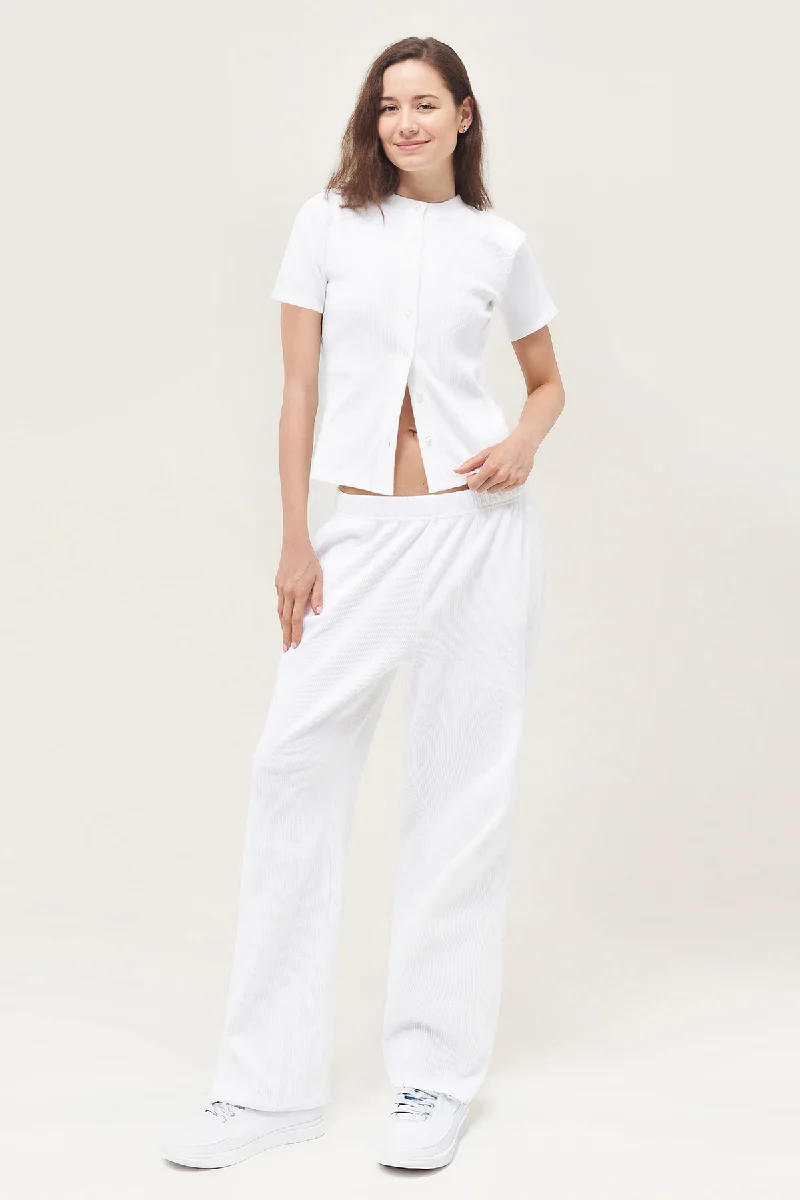 Casual Short Sleeve Button Slim Top & Wide Leg Trousers Co-ord - Image 6