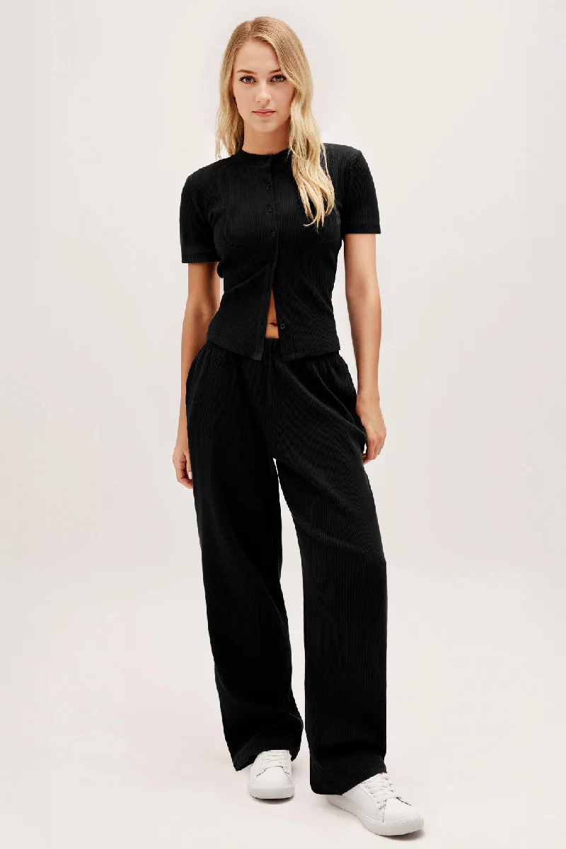 Casual Short Sleeve Button Slim Top & Wide Leg Trousers Co-ord - Image 7