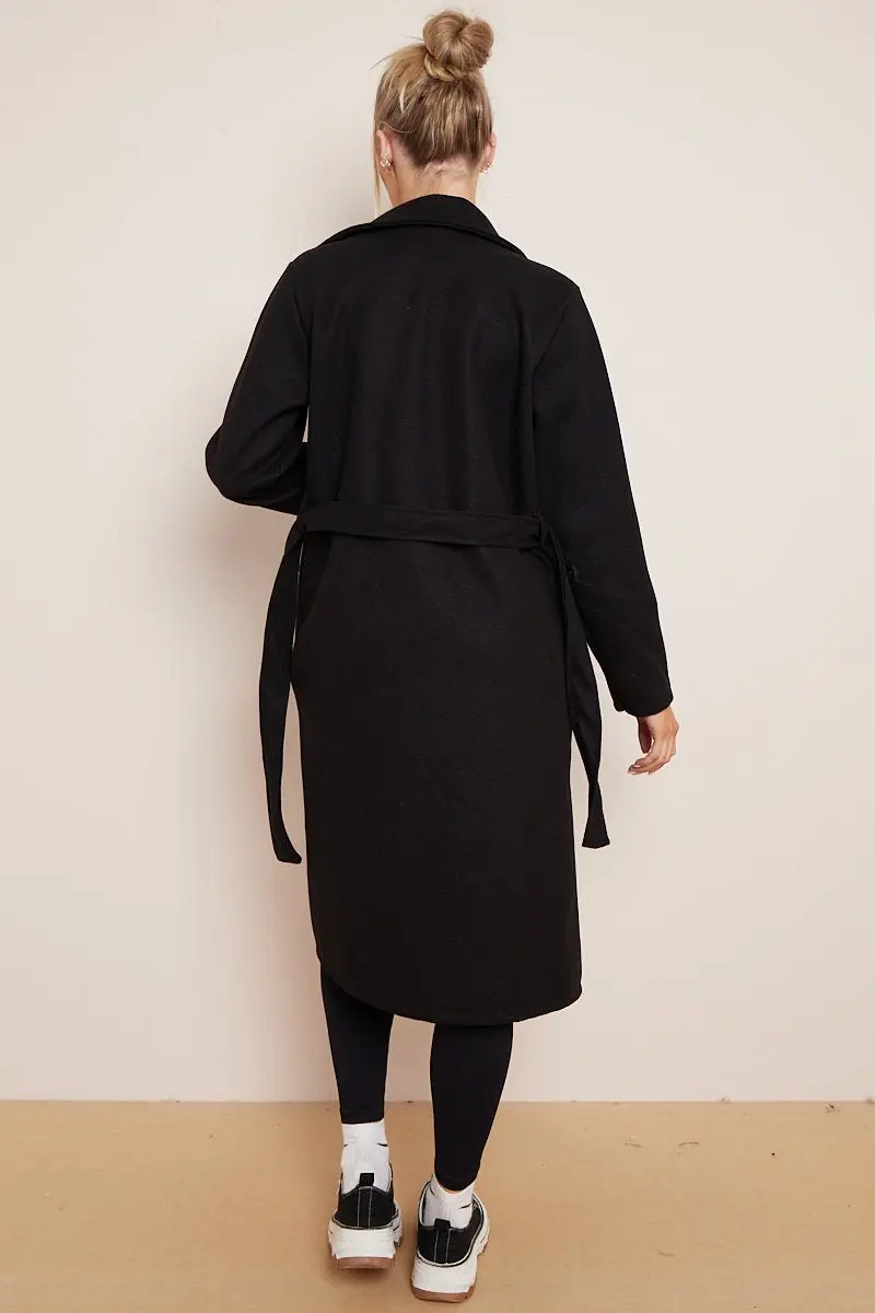 Classy Notch Lapel Double Breasted Waist Tie Thermal Coat - Image 12