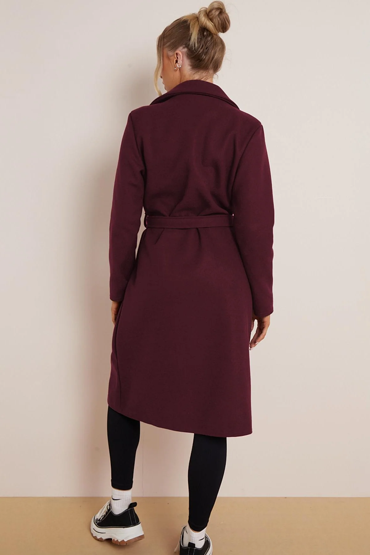 Classy Notch Lapel Double Breasted Waist Tie Thermal Coat - Image 13