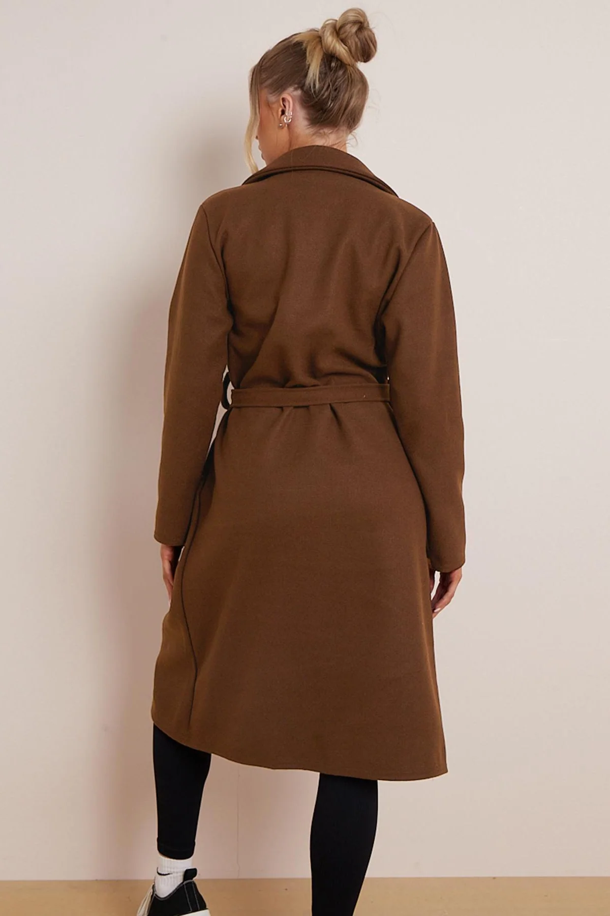 Classy Notch Lapel Double Breasted Waist Tie Thermal Coat - Image 14