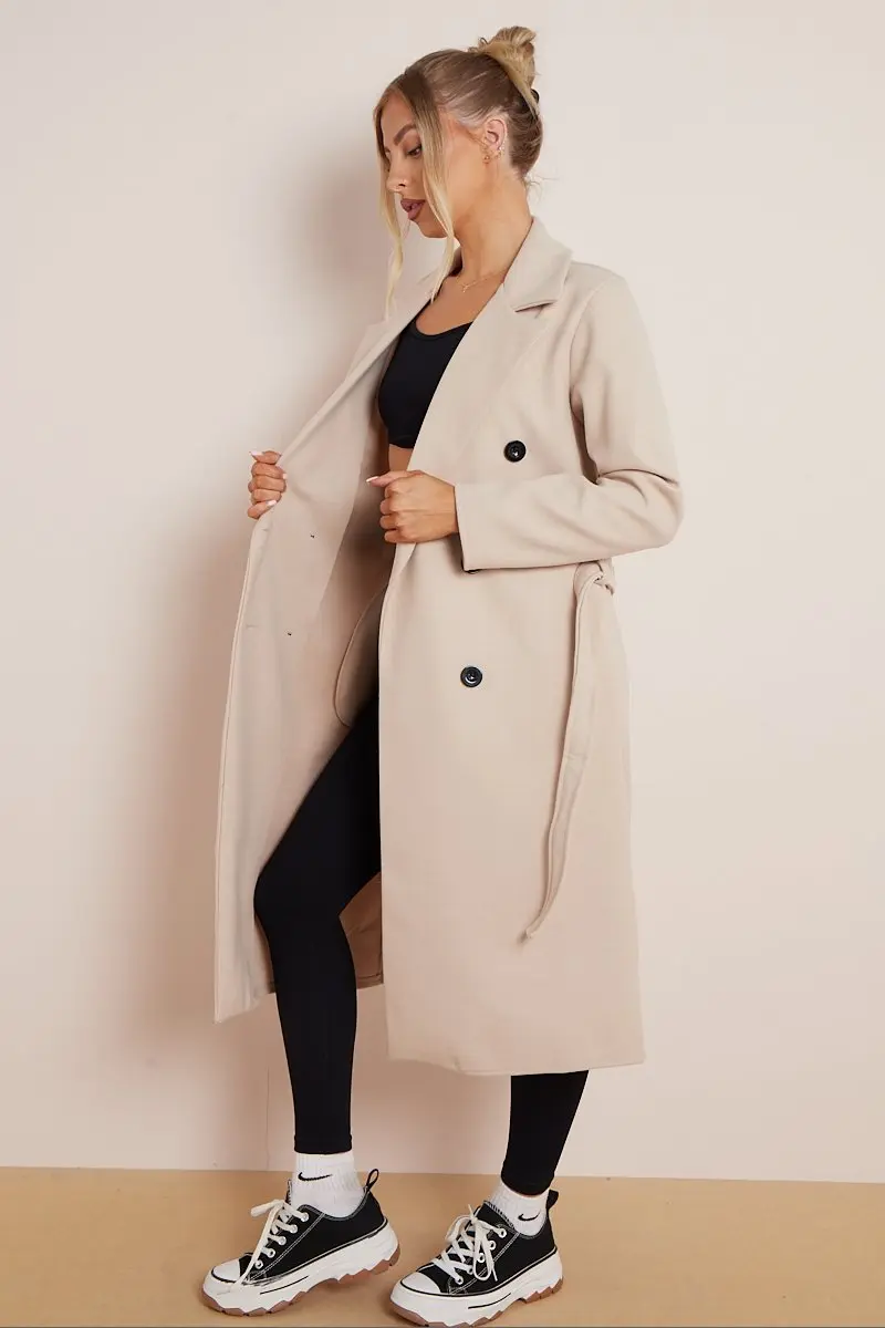 Classy Notch Lapel Double Breasted Waist Tie Thermal Coat - Image 8
