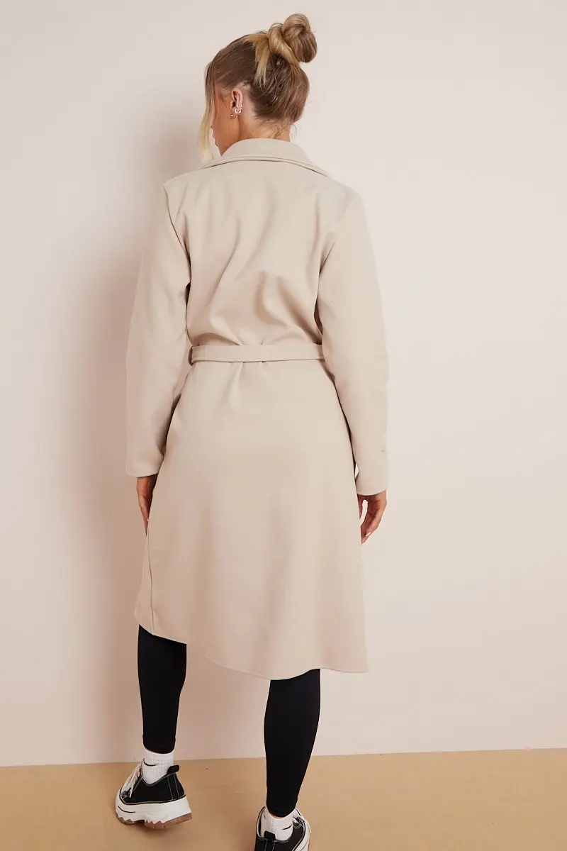 Classy Notch Lapel Double Breasted Waist Tie Thermal Coat - Image 9