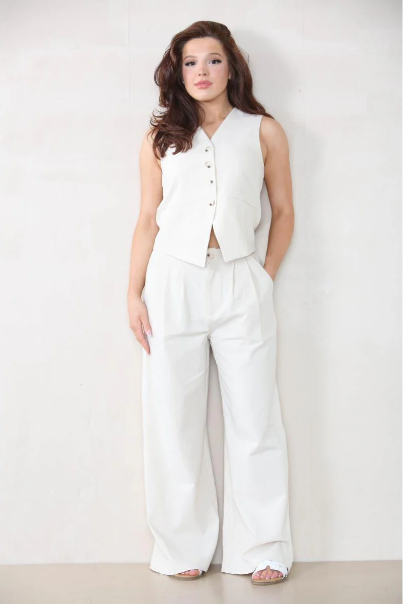 Commuter V Neck Sleeveless Button Top & Wide Leg Trousers Co-ord - Image 6