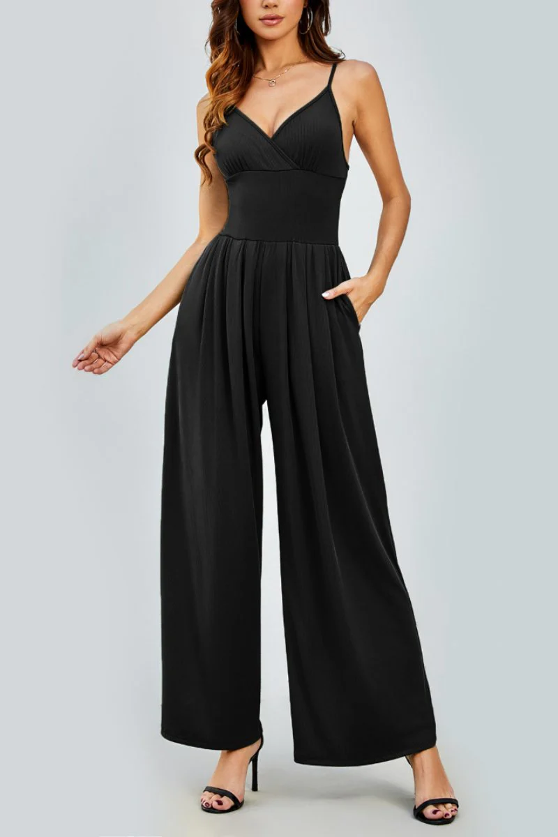 Elegant Spaghetti Strap Thin Waist Wide Leg Jumpsuit - Image 12
