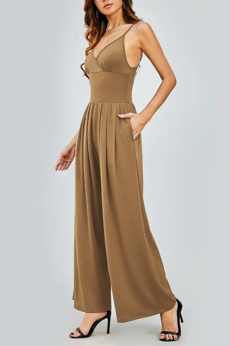 Elegant Spaghetti Strap Thin Waist Wide Leg Jumpsuit - Image 4