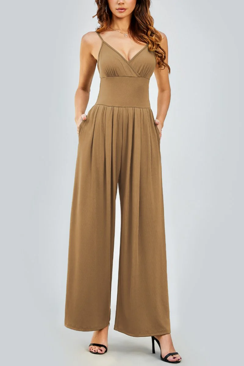 Elegant Spaghetti Strap Thin Waist Wide Leg Jumpsuit - Image 6