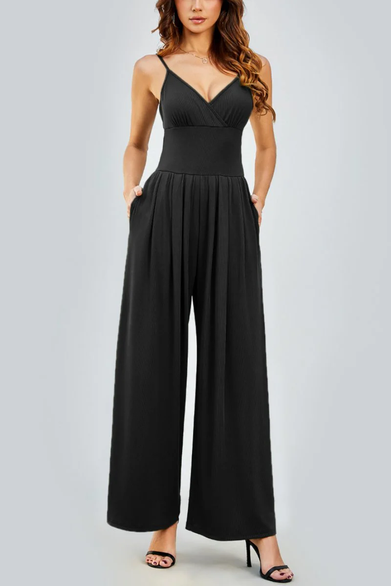 Elegant Spaghetti Strap Thin Waist Wide Leg Jumpsuit - Image 7