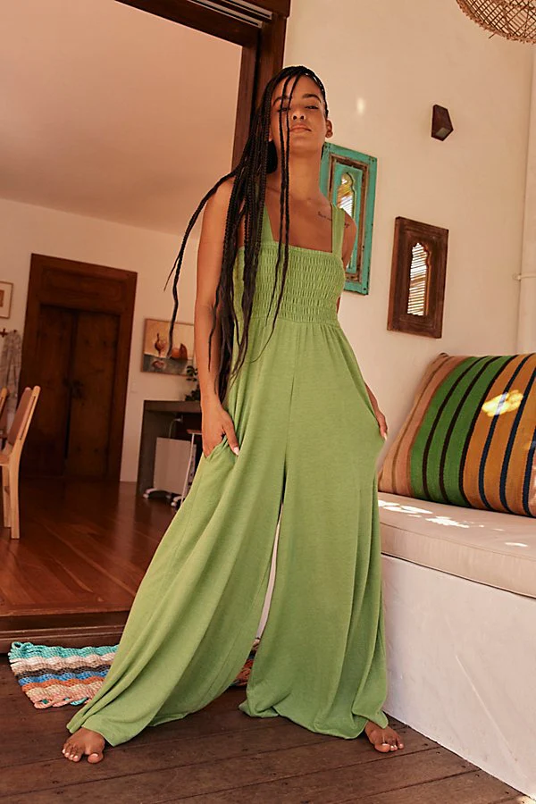 Elegant Thick Strap Ruched Pocket Wide Leg Jumpsuit - Image 13
