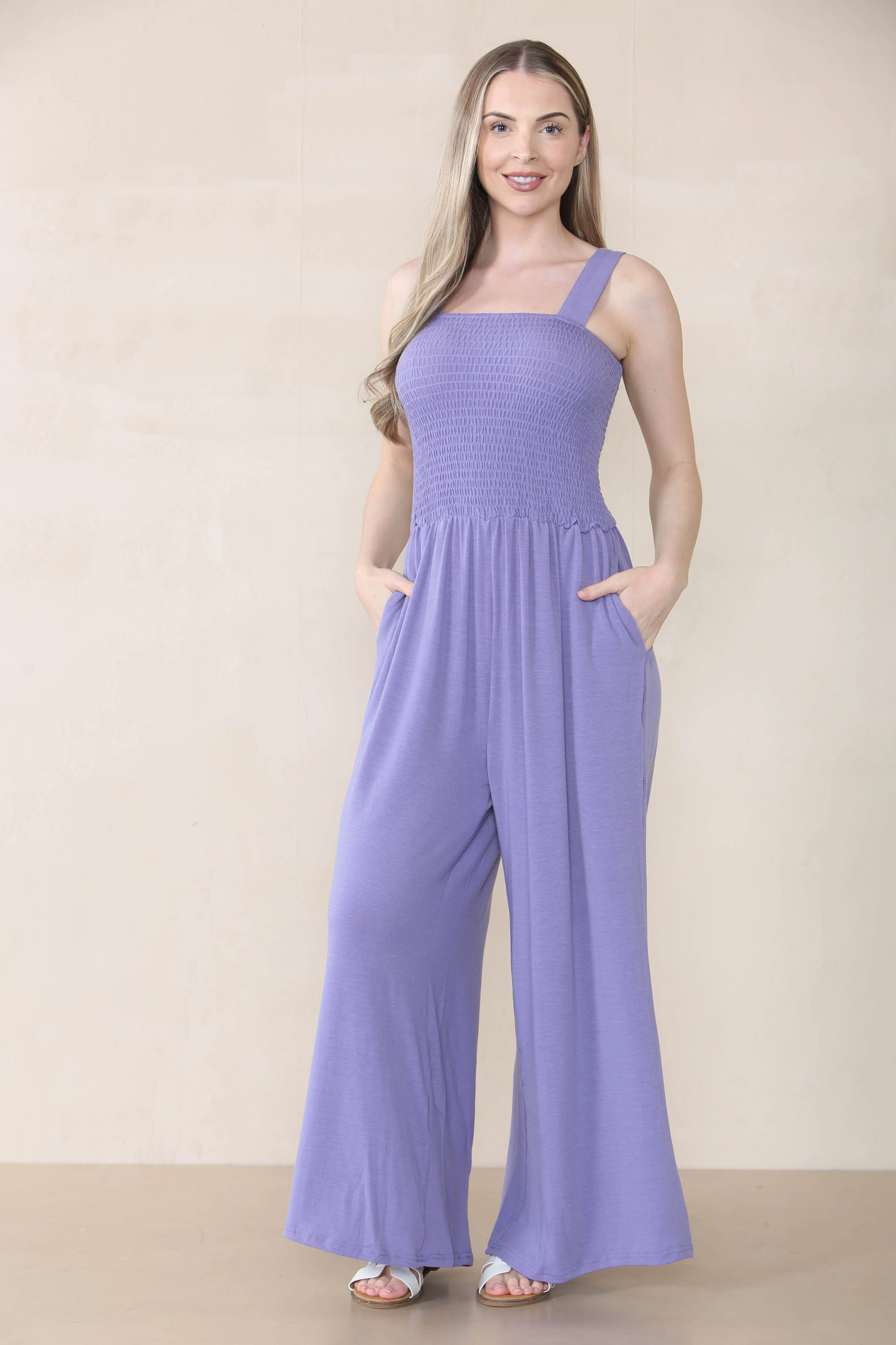 Elegant Thick Strap Ruched Pocket Wide Leg Jumpsuit - Image 9
