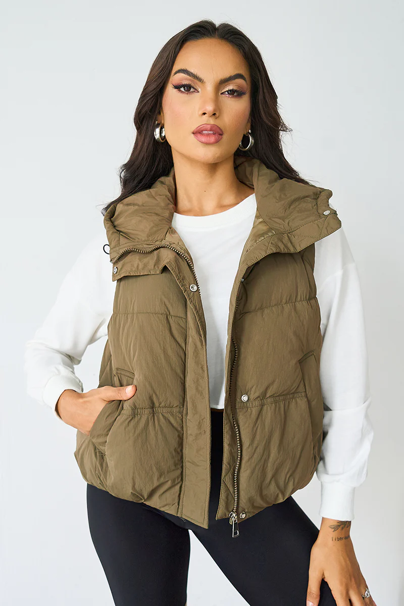 Fall & Winter Street Solid Color Hooded Zip-Up Thermal Vest - Image 13