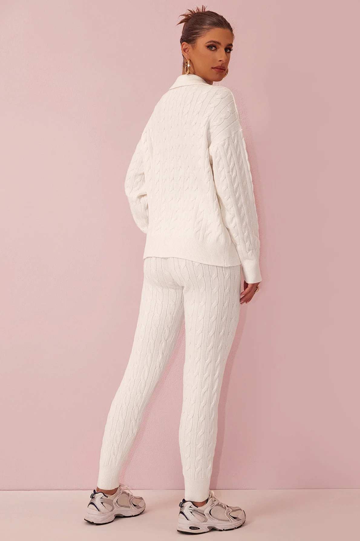 Katchme V Neck Cable-Knit Sweater & Drawstring Waist Pants Co-ord Set - Image 3