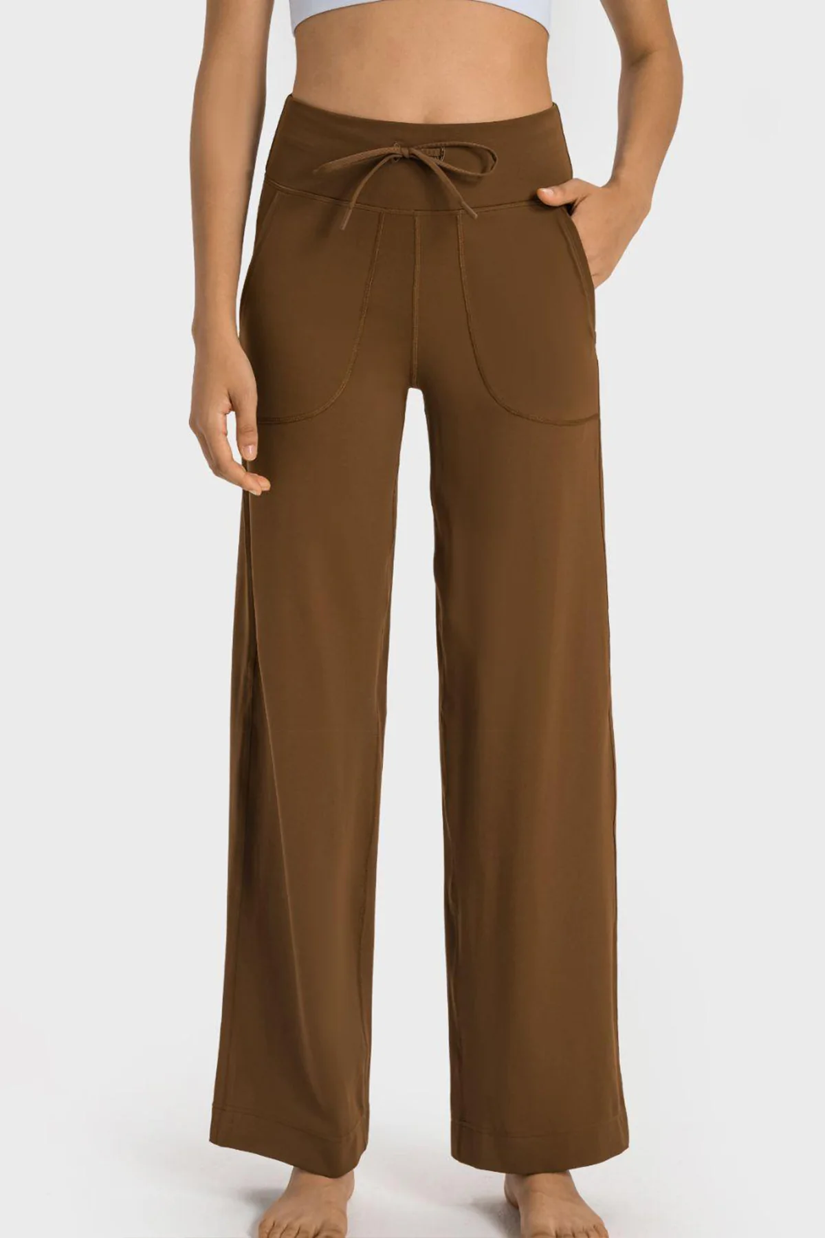 Katchme High Waist Drawstring Pocket Wide Leg Yoga Pants - Image 2