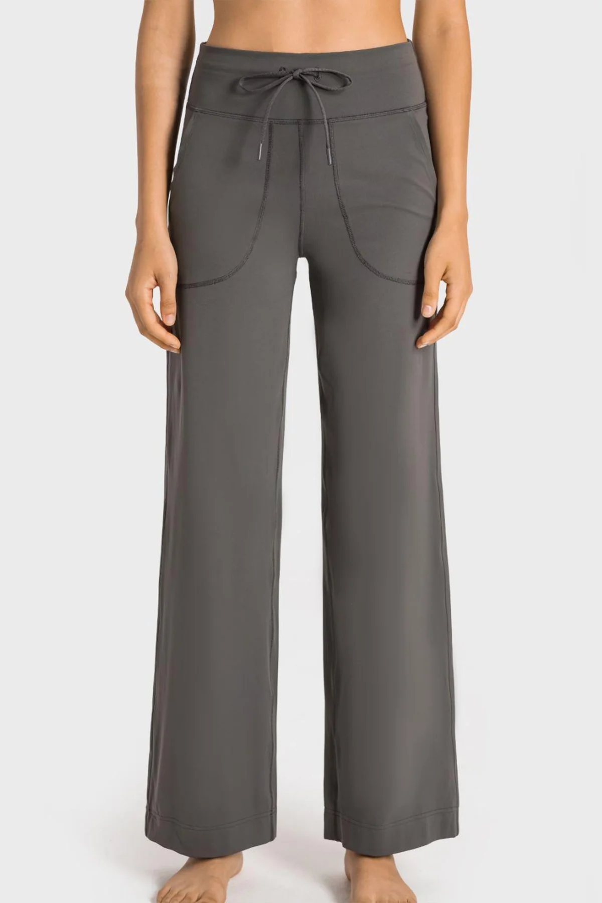 Katchme High Waist Drawstring Pocket Wide Leg Yoga Pants - Image 3