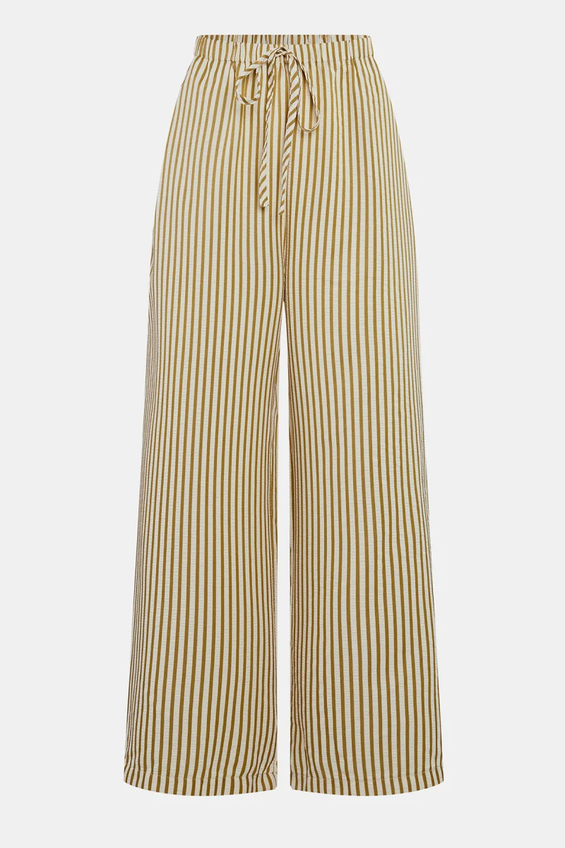 Katchme Look Leopard Stripe Print High Waist Drawstring Wide Leg Pants