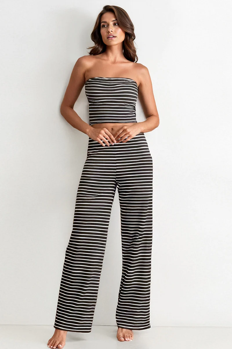 Katchme Striped Tube Top & Low-Rise Wide Leg Trousers Co-ord Set - Image 10