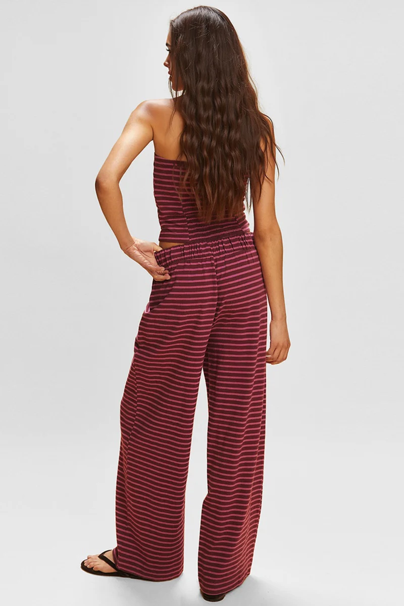 Katchme Striped Tube Top & Low-Rise Wide Leg Trousers Co-ord Set - Image 2