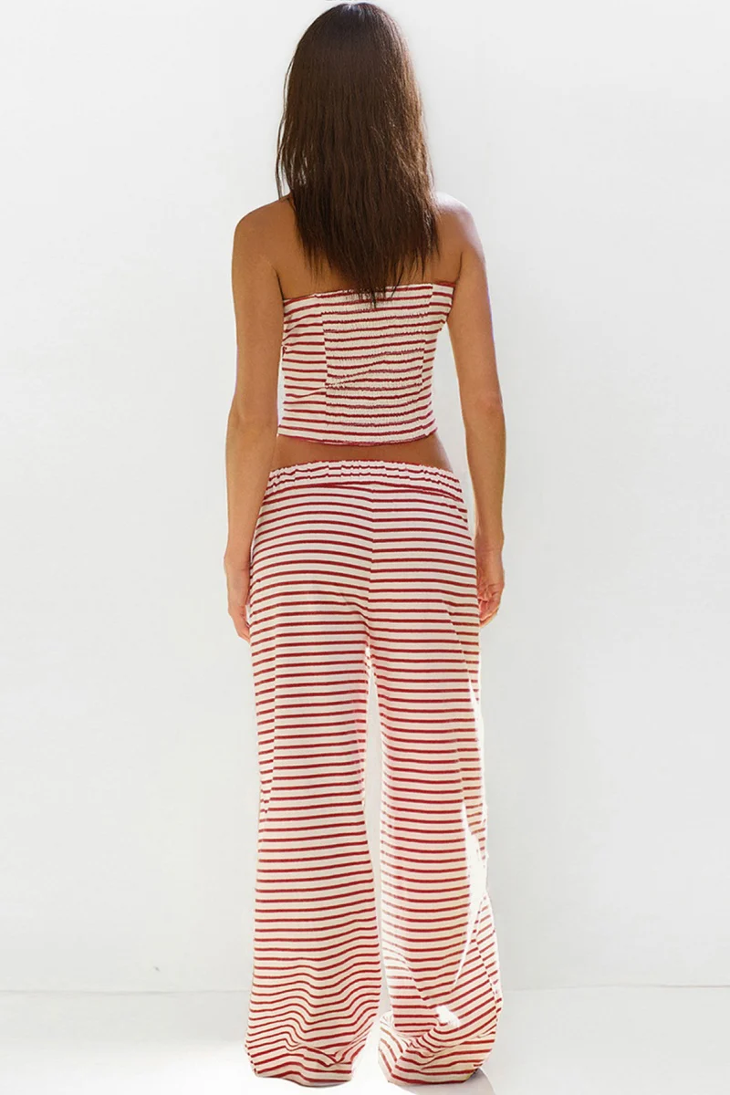 Katchme Striped Tube Top & Low-Rise Wide Leg Trousers Co-ord Set - Image 5