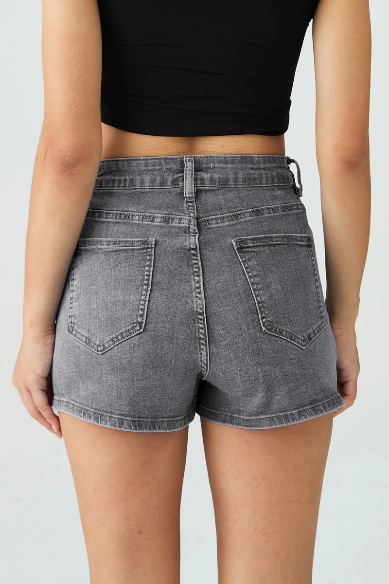Katchme Mid-Rise Asymmetric Button Denim Skorts - Image 2
