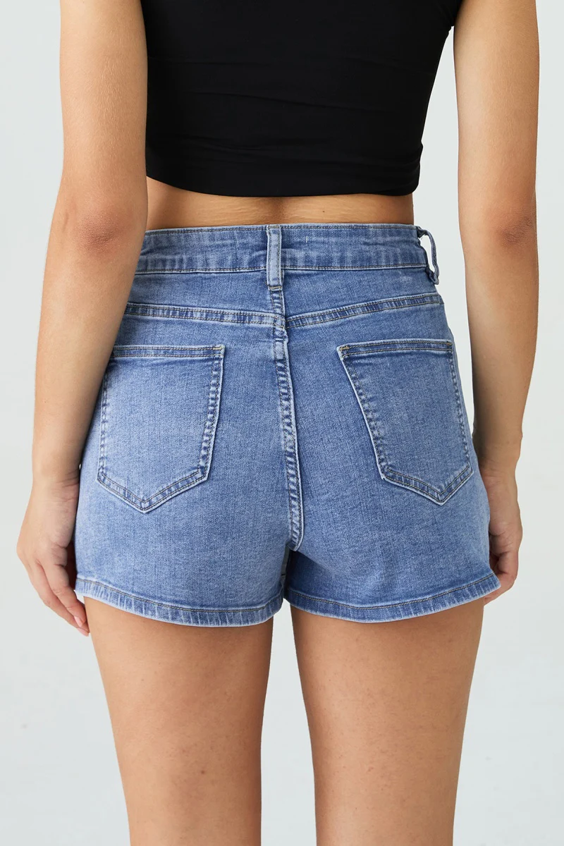 Katchme Mid-Rise Asymmetric Button Denim Skorts - Image 5
