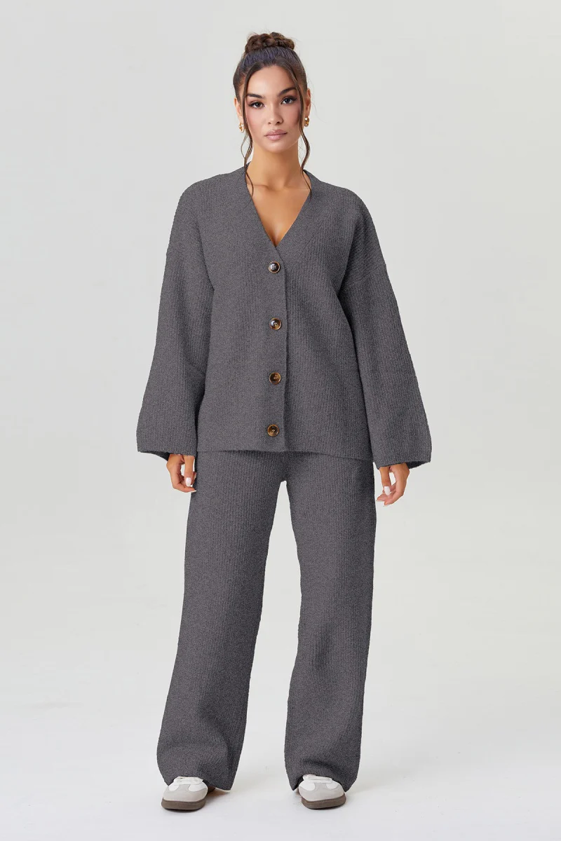 Katchme V-Neck Button-Up Cardigan & Stretch Loose Trousers Co-ord Set - Image 11