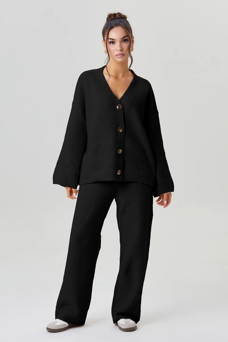 Katchme V-Neck Button-Up Cardigan & Stretch Loose Trousers Co-ord Set - Image 7