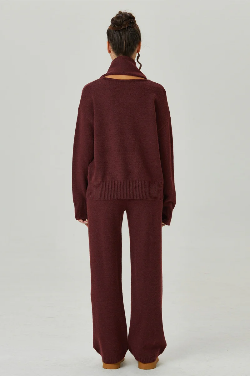 Katchme V-Neck Sweater with Scarf & Wide Leg Trousers Co-ord Set - Image 5