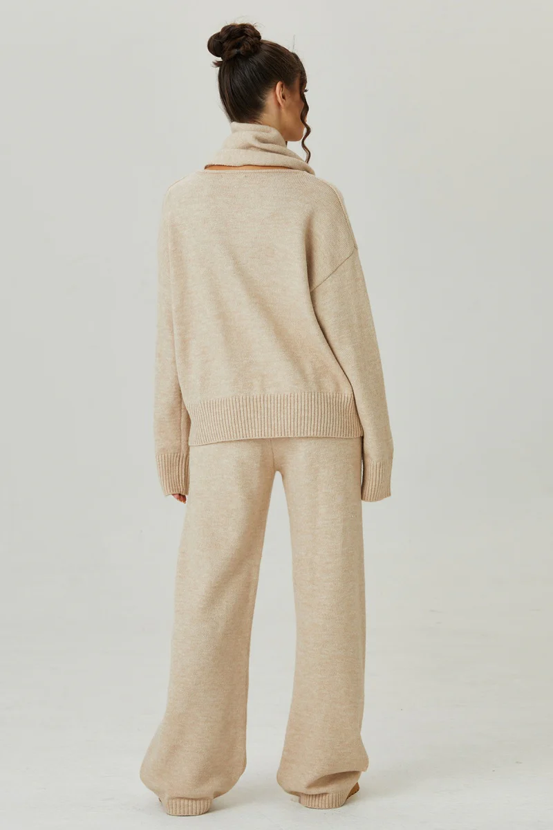 Katchme V-Neck Sweater with Scarf & Wide Leg Trousers Co-ord Set - Image 7