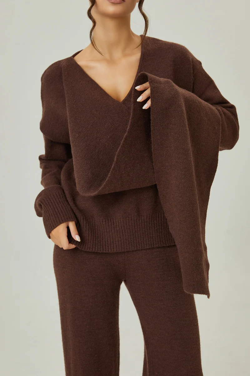 Katchme V-Neck Sweater with Scarf & Wide Leg Trousers Co-ord Set - Image 8