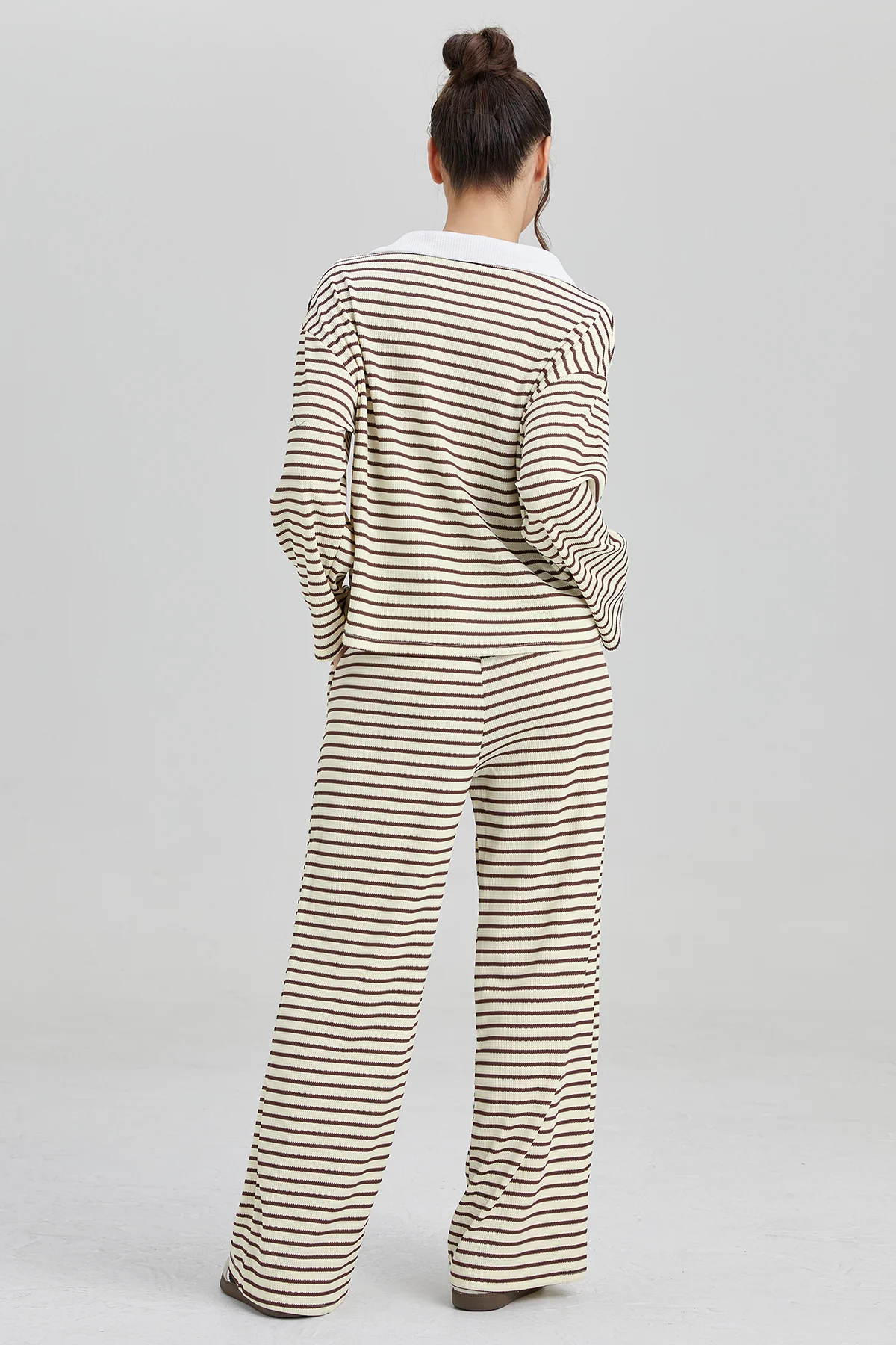 Katchme Classic V-Neck Stripe Long Sleeve Top & Wide Leg Trousers Co-ord Set - Image 4