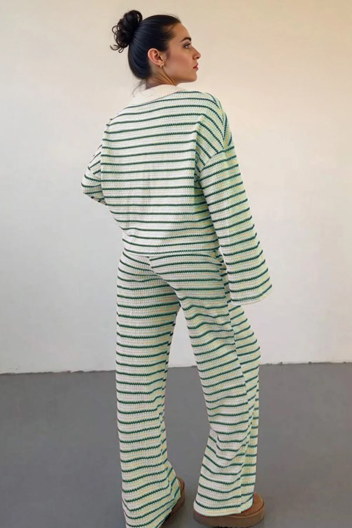 Katchme Classic V-Neck Stripe Long Sleeve Top & Wide Leg Trousers Co-ord Set - Image 6