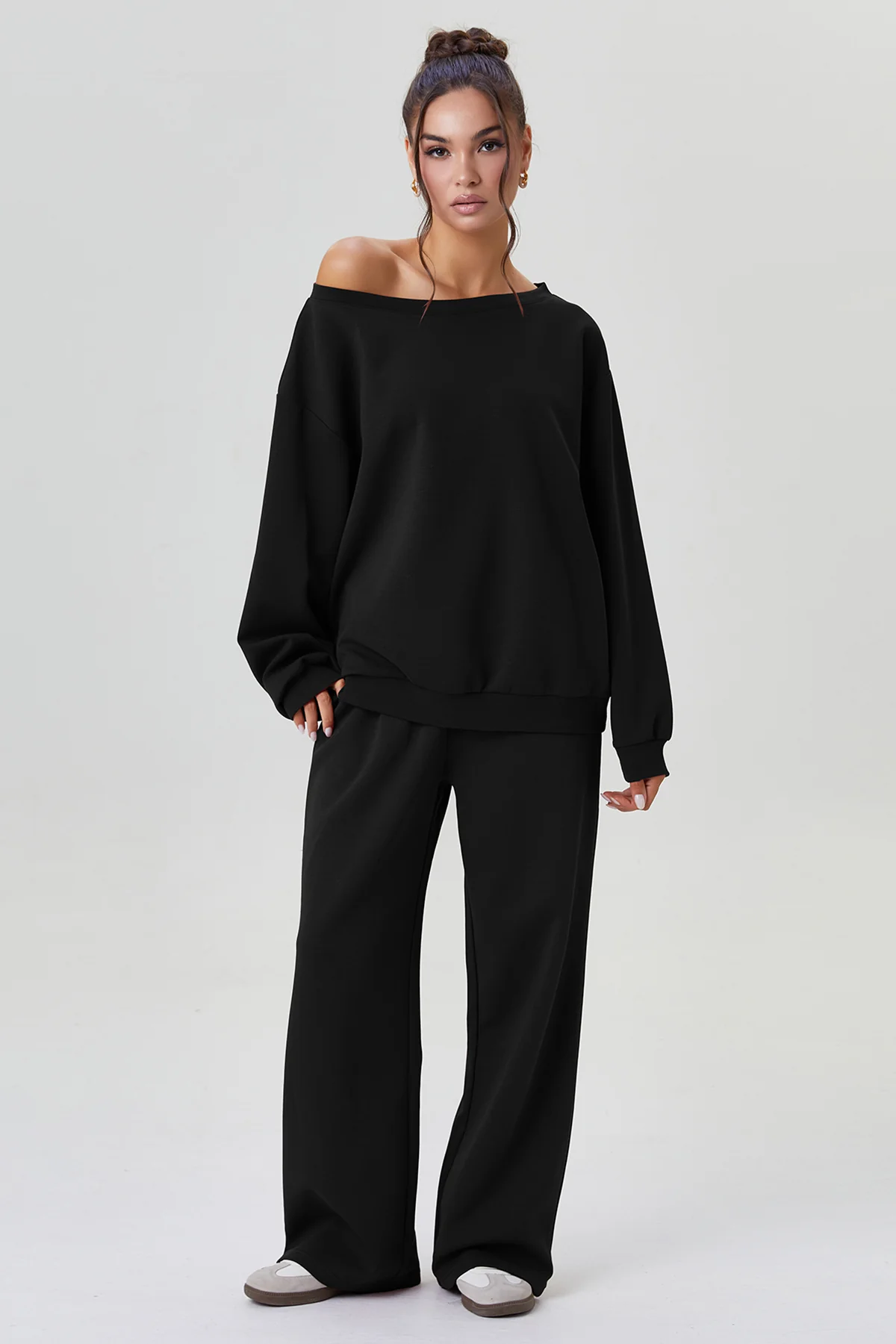 Katchme Sloping Shoulder Long Sleeve Top & Wide Leg Trousers Co-ord Set - Image 15